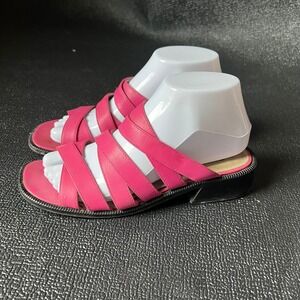 Paradox Womens Pink Leather Strappy Block Heel Sandals 7.5 Dopamine Y2k 90s Cute